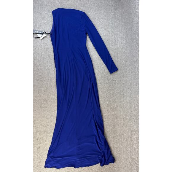 NWT Besty & Adam Dress Full Length Maxi One Shoulder Long Sleeve Blue Size 2 - Picture 4 of 13